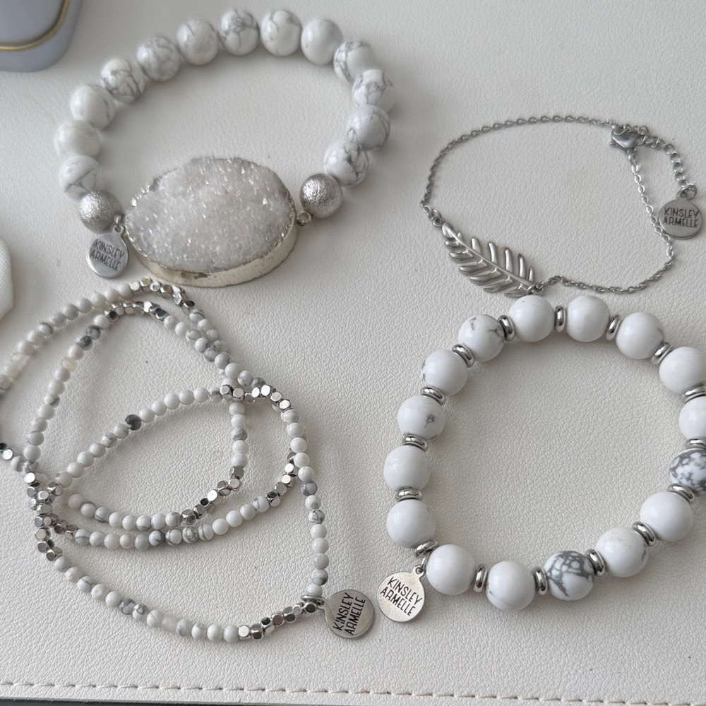 Kinsley Armelle stackable Silver and White Druzy Bracelet Set